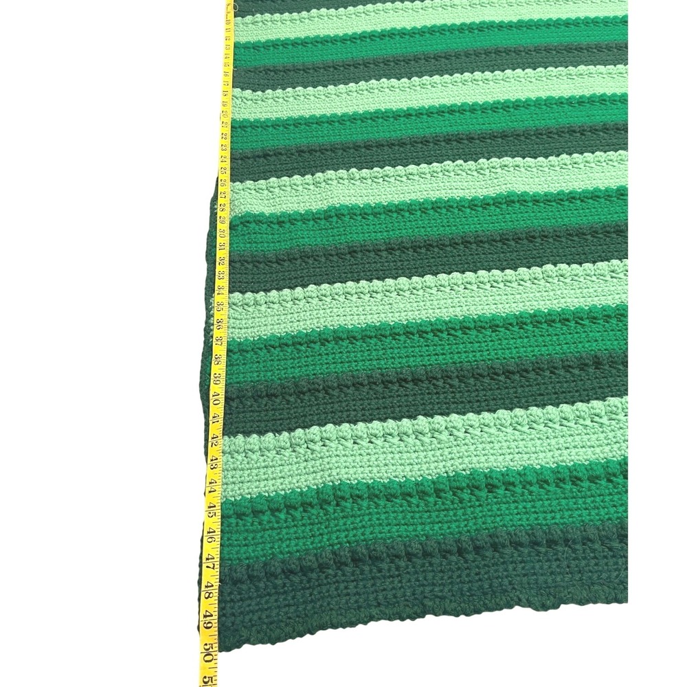 Handmade Crochet Throw Blanket Green Striped Bobble Stitch Afghan 37x50 Boho - Picture 5 of 7